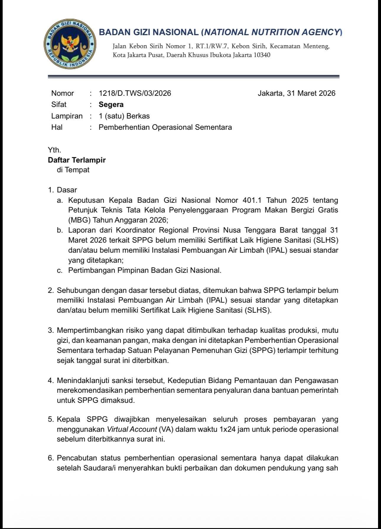 302 Dapur MBG di NTB Ditutup Sementara, Begini Kronologi dan Tanggapan Warga Labuapi