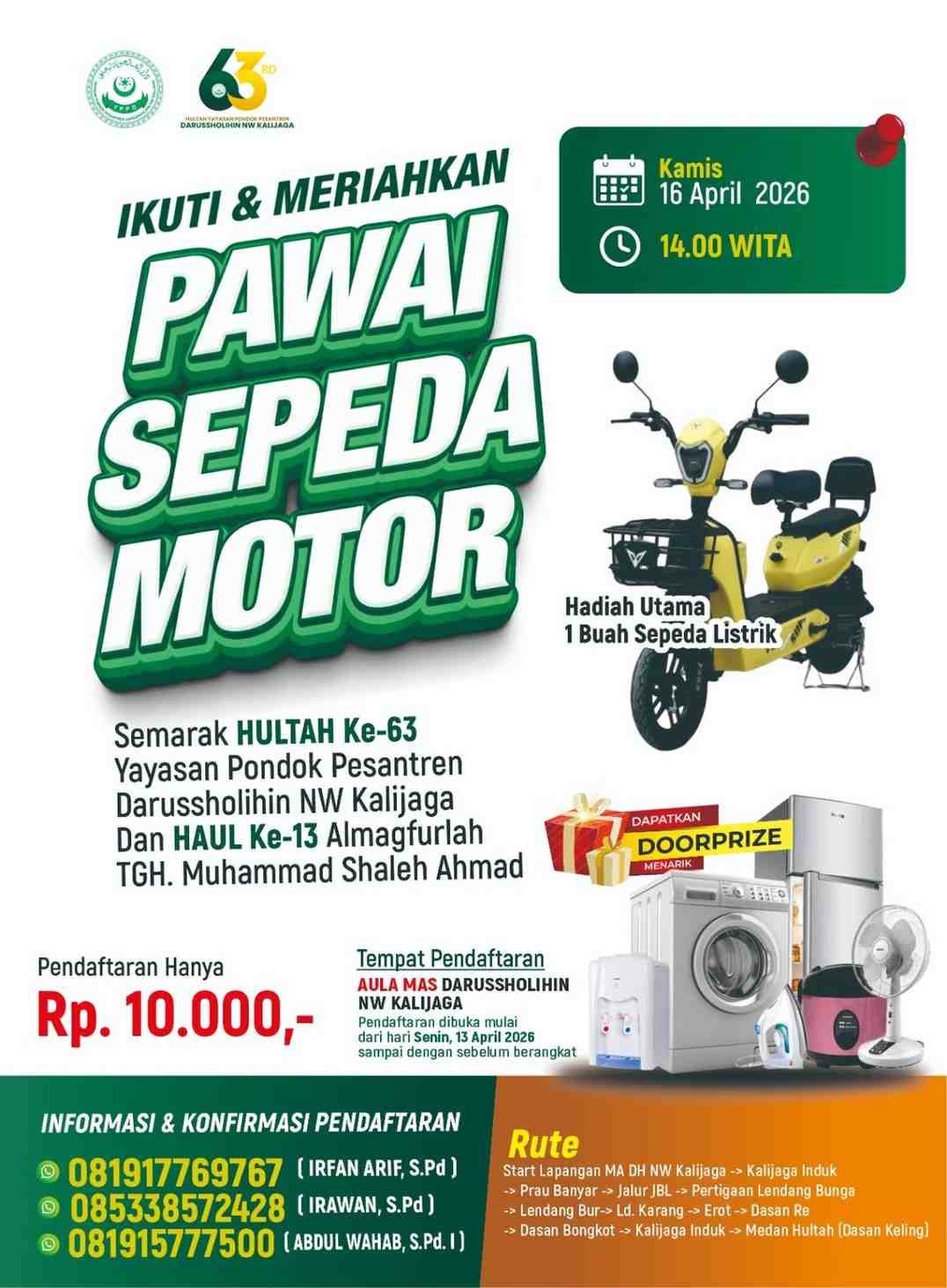 Pawai Sepeda Motor Meriahkan HULTAH ke-63 Ponpes Darussholihin NW Kalijaga, Hadiah Utama Sepeda Listrik