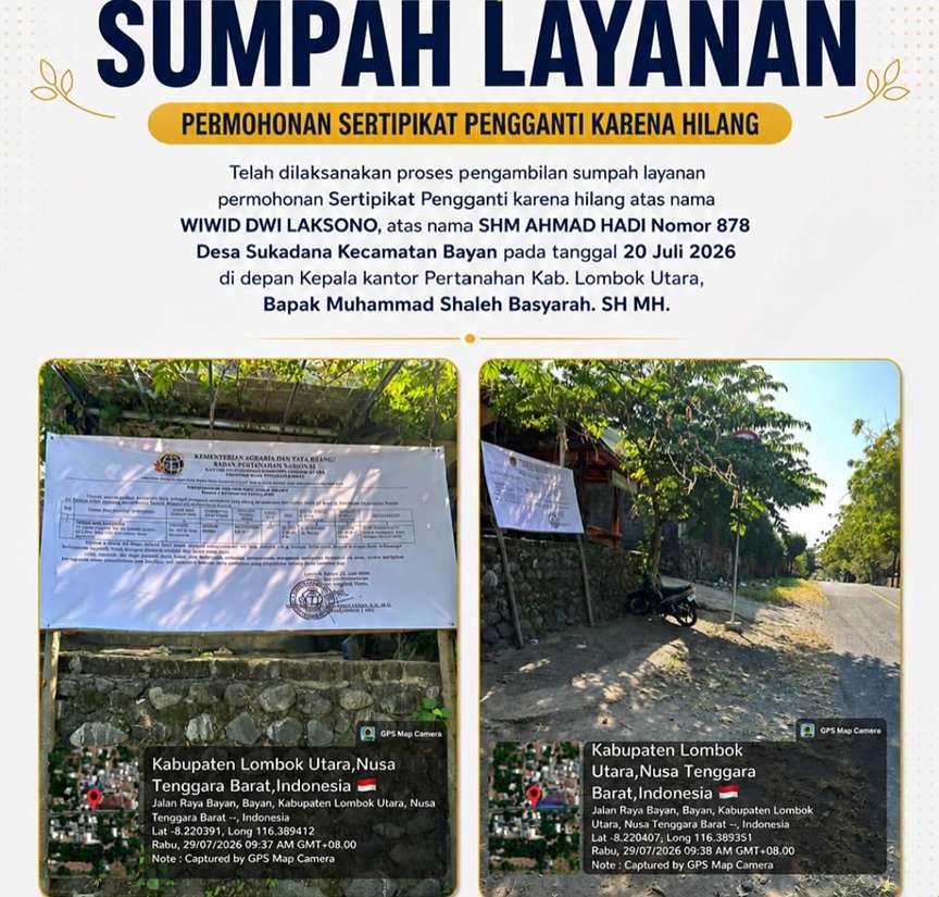 Kantah Lombok Utara Ajak Masyarakat Awasi Proses Penerbitan Sertipikat Pengganti