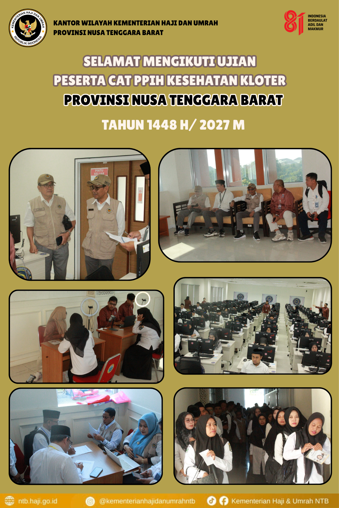 Selamat Mengikuti Ujian, Peserta CAT PPIH Kesehatan Kloter, Provinsi Nusa Tenggara Barat Tahun 1448 H/ 2027 M